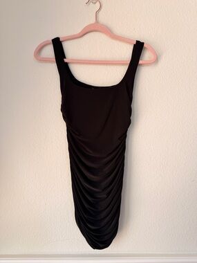 NWT PrettyLittleThing Black Ruched Bodycon Mini Dress US 4 Going Out Party Dress